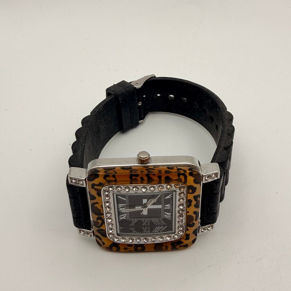 Geneva Platinum Y2K Tortoiseshell Leopard Print Square Watch New Battery - Picture 3 of 6